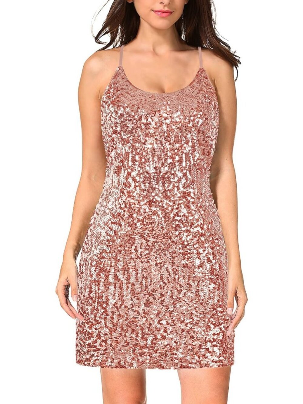 Glitter Sequin Party Dress with Adjustable Spaghetti Straps - Sparkly Evening